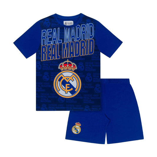 Blue - Front - Real Madrid CF Boys Bellingham 5 Short Pyjama Set