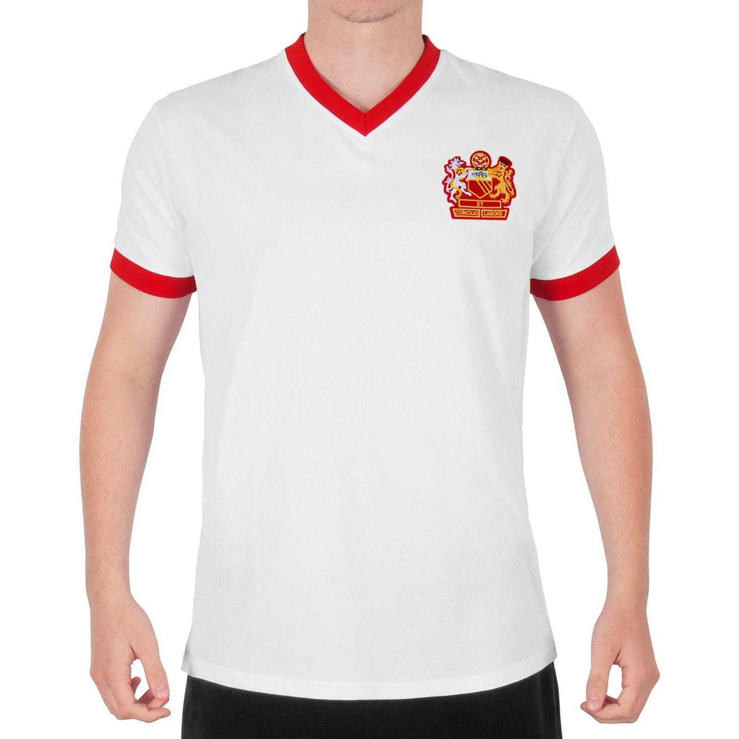 White - Pack Shot - Fan Originals Mens Manchester Crest V Neck T-Shirt
