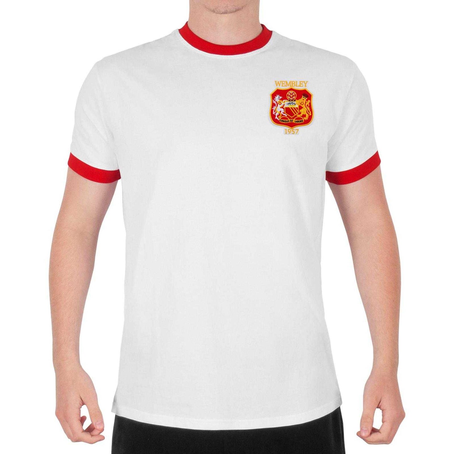 White - Pack Shot - Fan Originals Mens United Wembley 1957 Crest Crew Neck T-Shirt