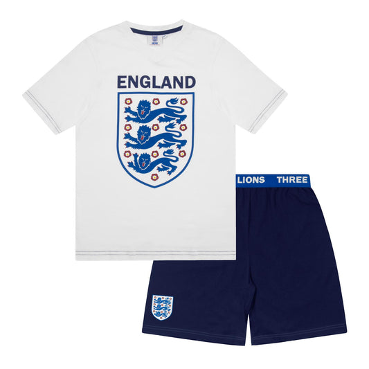 White - Front - England FA Boys Short Pyjama Set
