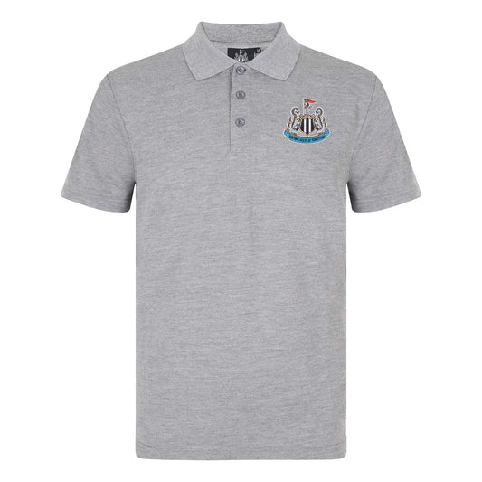 Grey - Front - Newcastle United FC Mens Woven Patch Polo Shirt