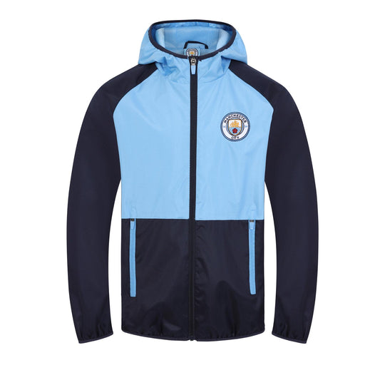 Navy-Sky Blue - Front - Manchester City FC Boys Crest Raglan Windbreak