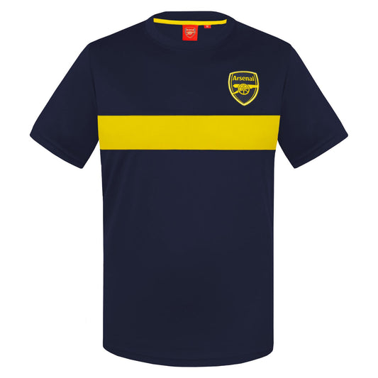 Navy-Yellow - Front - Arsenal FC Mens Stripe Polyester T-Shirt