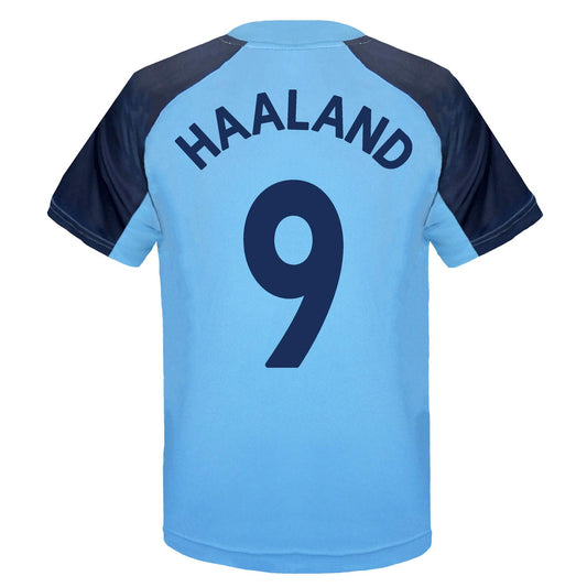 Sky Blue - Front - Manchester City FC Boys Haaland 9 Polyester T-Shirt