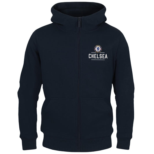 Navy Blue - Front - Chelsea FC Boys Full Zip Hoodie