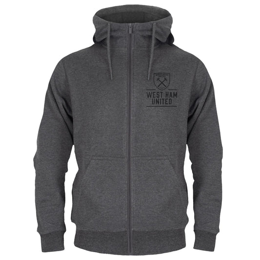 Grey - Front - West Ham United FC Mens Fleece Full Zip Hoodie