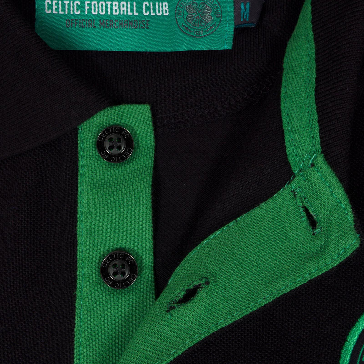 Black - Close up - Celtic FC Mens Contrast Sleeves Polo Shirt
