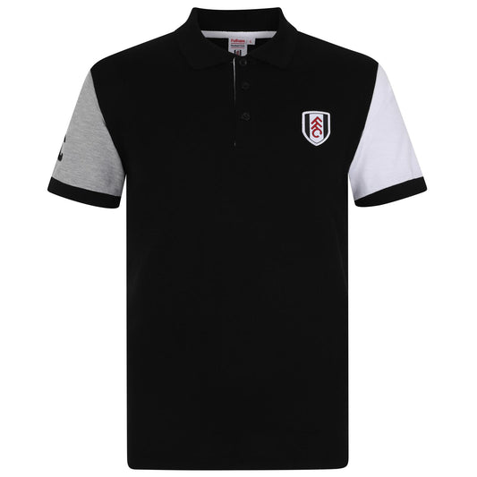 Black - Front - Fulham FC Mens Contrast Sleeves Polo Shirt