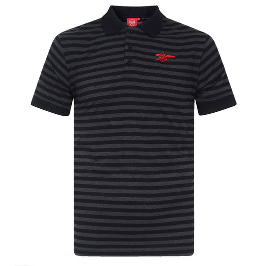 Black-Grey - Front - Arsenal FC Mens Contrast Striped Polo Shirt