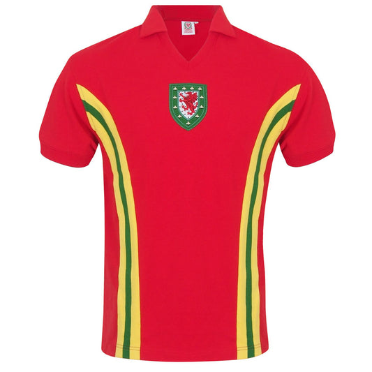 Red - Front - FA Wales Mens 1976 John Toshack Retro Away Shirt