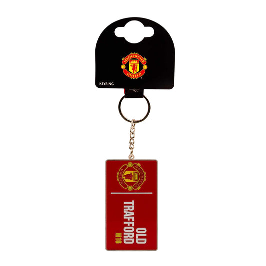 Red - Front - Manchester United FC Old Trafford Street Sign Keyring