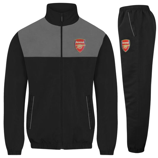 Black-Grey - Front - Arsenal FC Mens Crest Two Tone Tracksuit