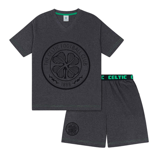 Grey - Front - Celtic FC Mens Crest Short Pyjama Set