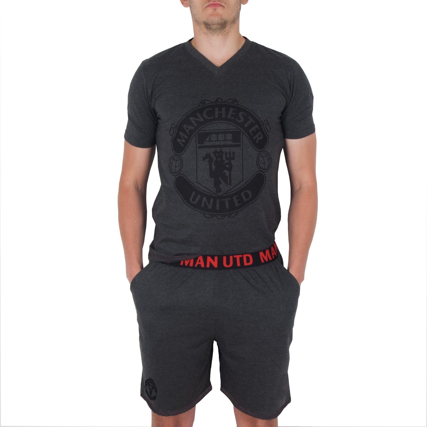 Grey - Lifestyle - Manchester United FC Mens Crest Short Pyjama Set