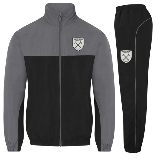 Grey - Front - West Ham United FC Mens Crest Two Tone Tracksuit