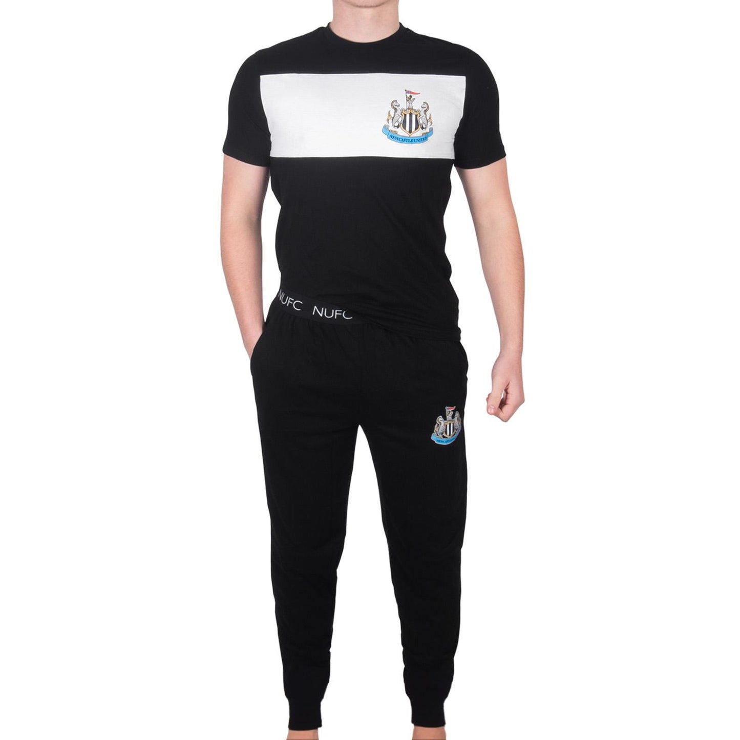 Black - Pack Shot - Newcastle United FC Mens Premium Long Pyjama Set