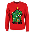 Red - Front - Pop Factory Womens-Ladies Tree Rex Christmas Jumper