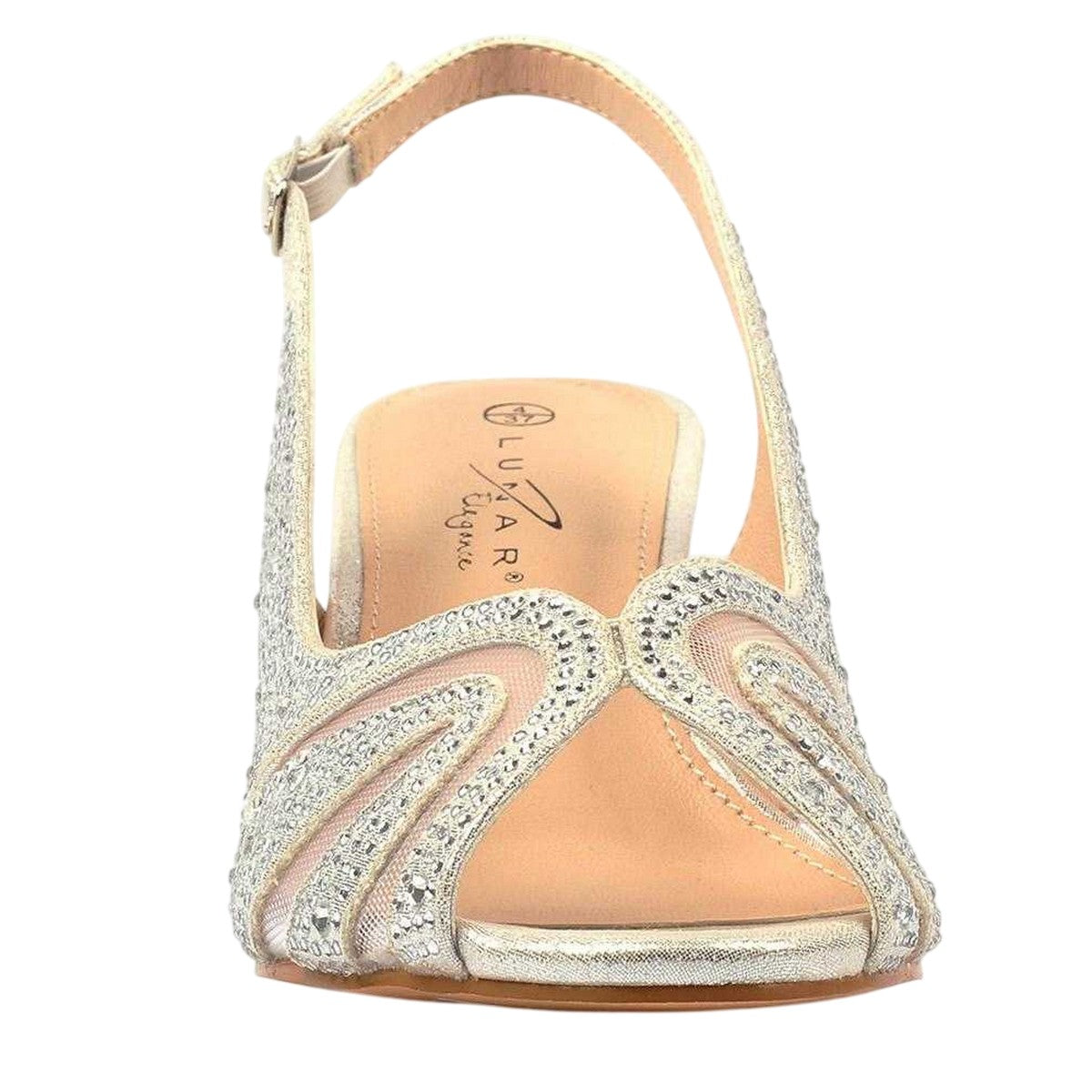 Silver - Side - Lunar Womens-Ladies Nancy Wide Mid Heel Shoes