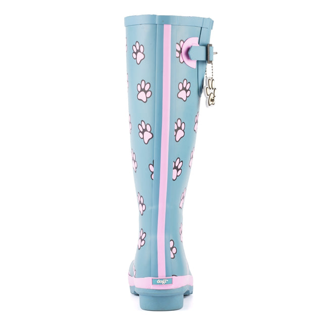 Teal - Side - Lazy Dogz Womens-Ladies Cookie Paw Print Wellington Boots