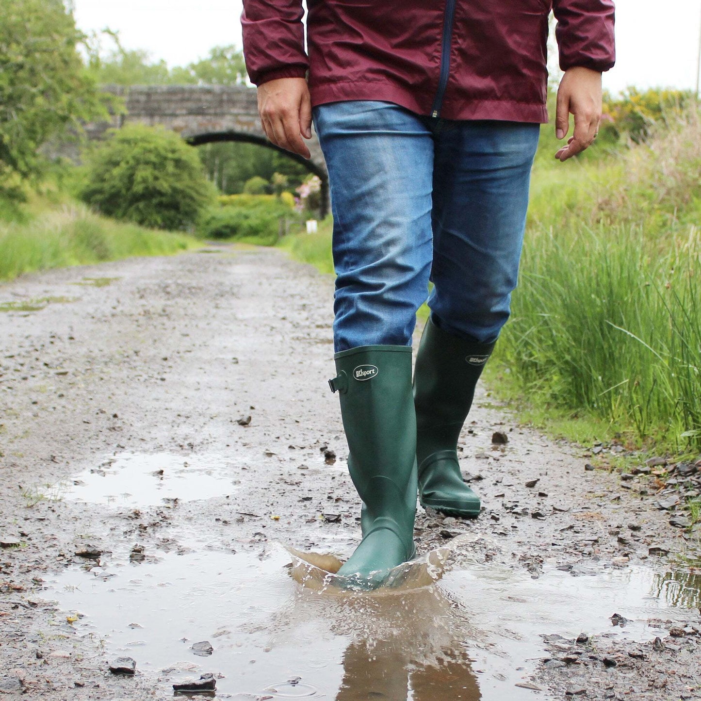 Green - Close up - Grisport Mens Single Strap Rubber Wellington Boots