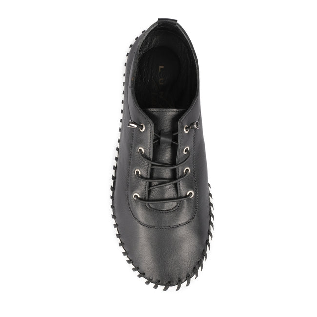 Black-White - Pack Shot - Lunar Womens-Ladies St Ives Leather Plimsolls