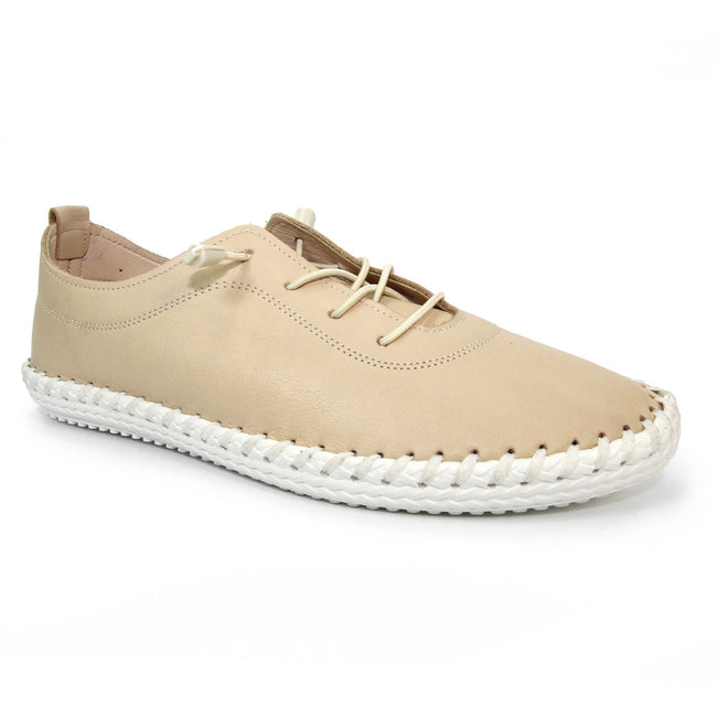 Beige-White - Front - Lunar Womens-Ladies St Ives Leather Plimsolls