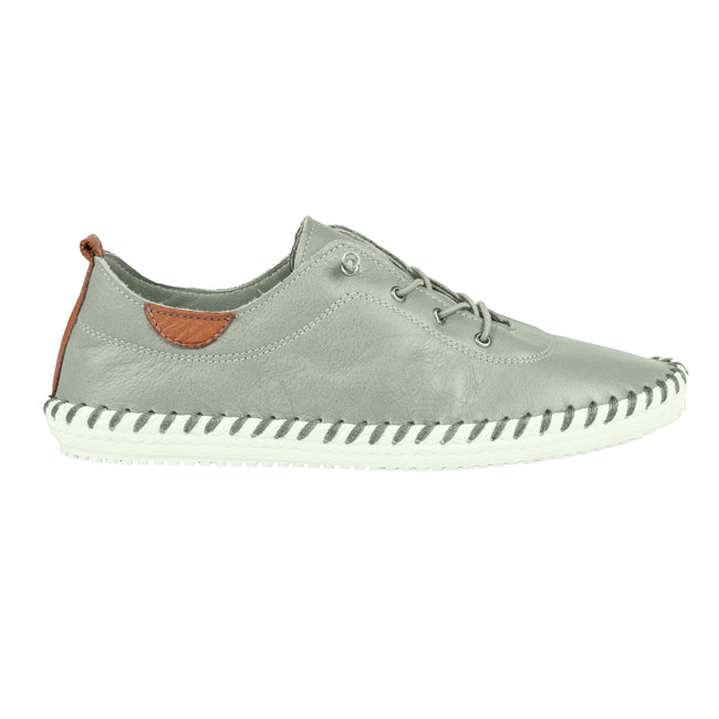 Grey-White - Back - Lunar Womens-Ladies St Ives Leather Plimsolls