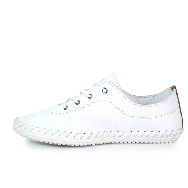 White - Back - Lunar Womens-Ladies St Ives Leather Plimsolls