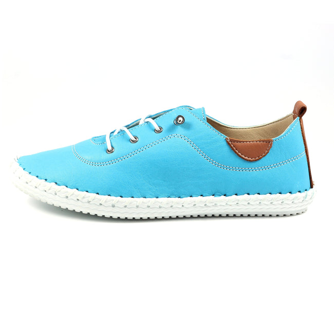 Turquoise-White - Side - Lunar Womens-Ladies St Ives Leather Plimsolls