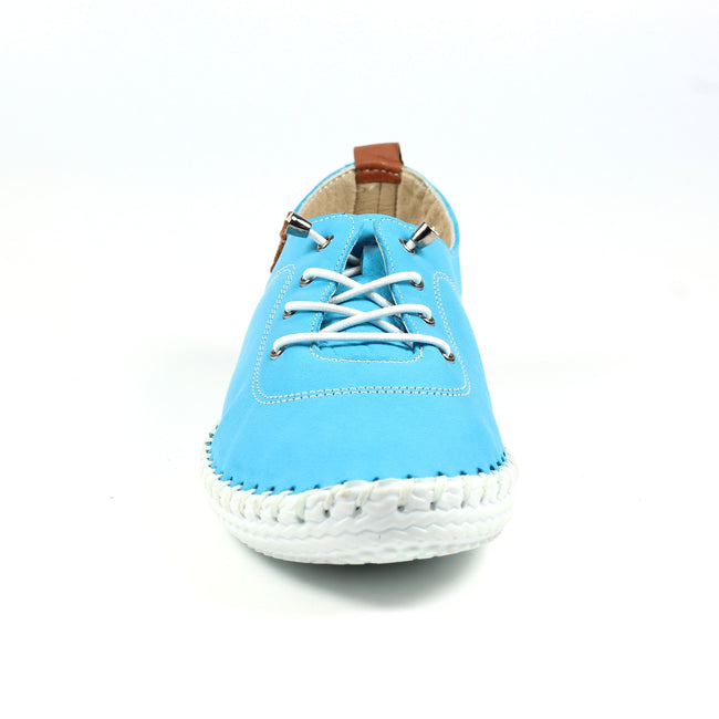Turquoise-White - Close up - Lunar Womens-Ladies St Ives Leather Plimsolls