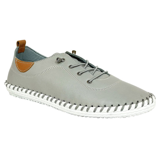 Grey-White - Front - Lunar Womens-Ladies St Ives Leather Plimsolls