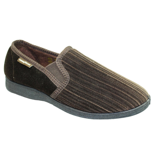 Brown - Front - Goodyear Mens Calder Pinstripe Slippers