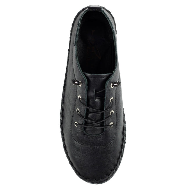 Black - Pack Shot - Lunar Womens-Ladies St Ives Leather Plimsolls