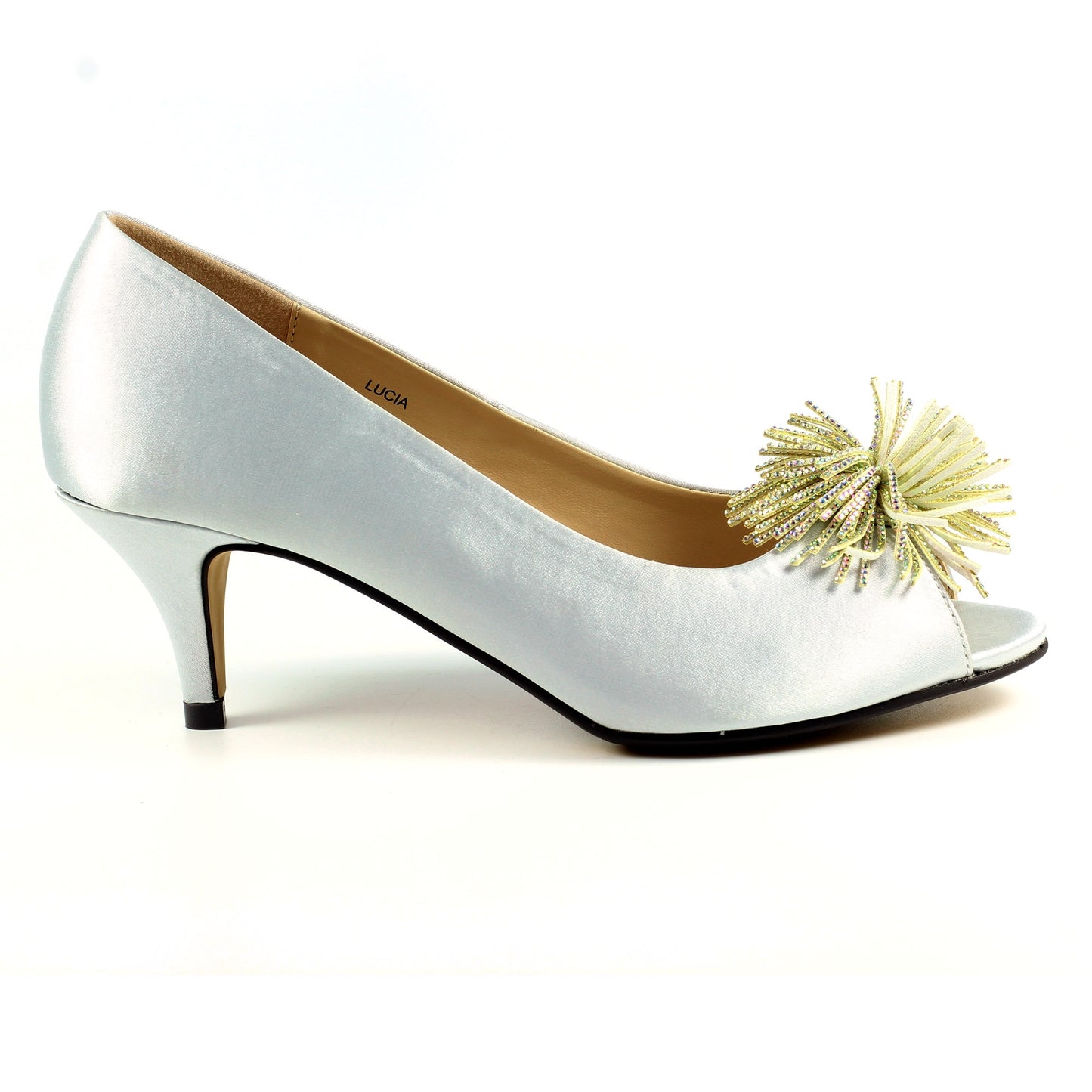 Silver - Close up - Lunar Womens-Ladies Lucia Satin Court Shoes