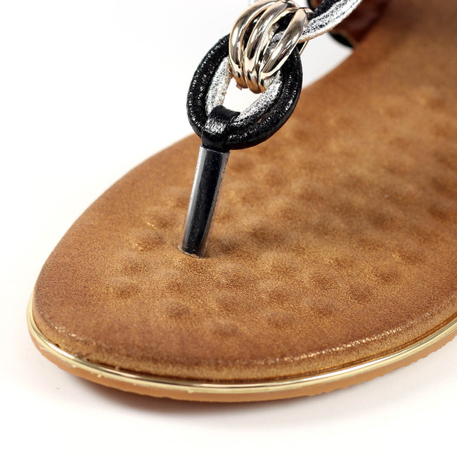 Black - Close up - Lunar Womens-Ladies Dawley Sandals