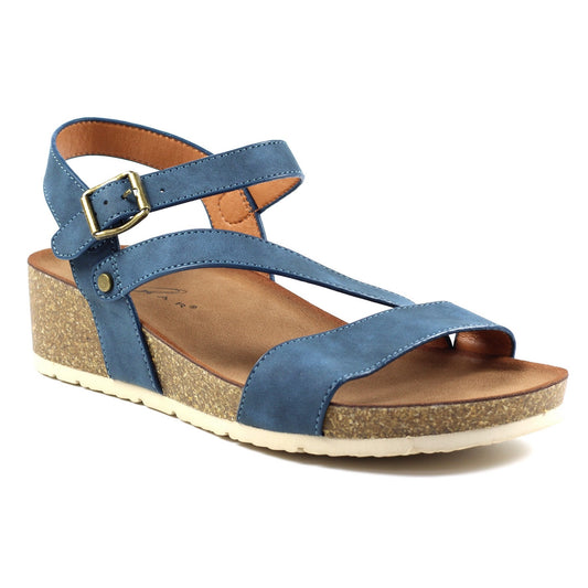 Blue - Front - Lunar Womens-Ladies Cluster Wedge Sandals