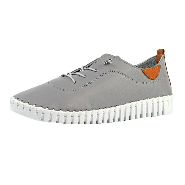 Grey - Back - Lunar Womens-Ladies Flamborough Leather Shoes