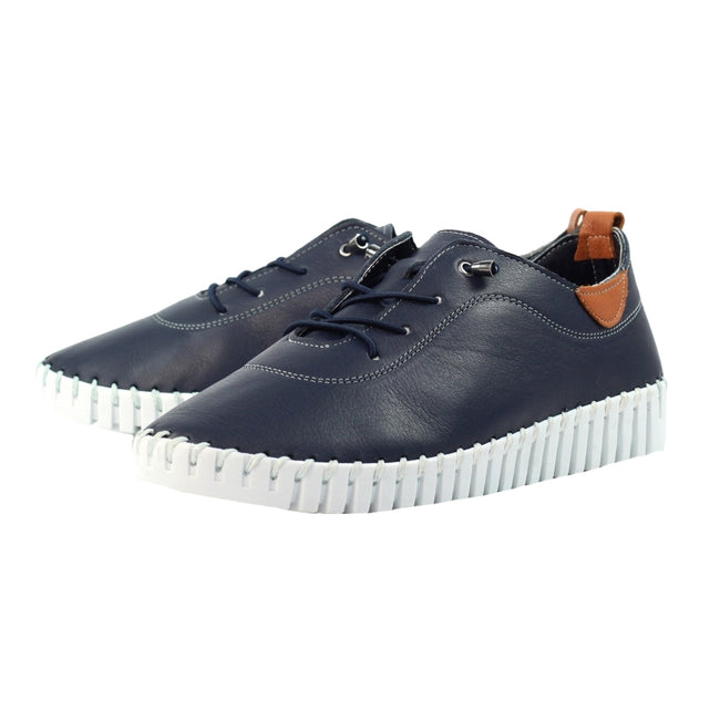 Navy - Front - Lunar Womens-Ladies Flamborough Leather Shoes