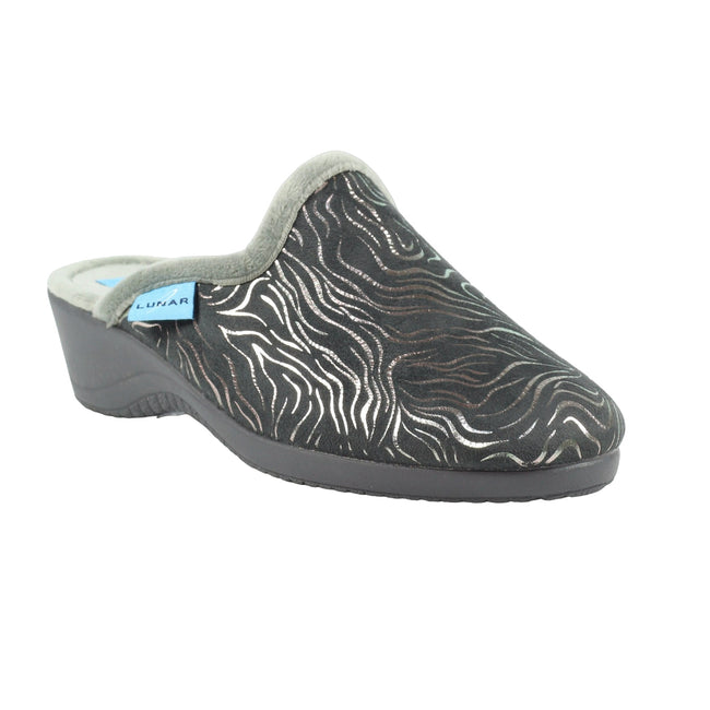 Grey - Front - Lunar Womens-Ladies Darlene Wedge Slippers