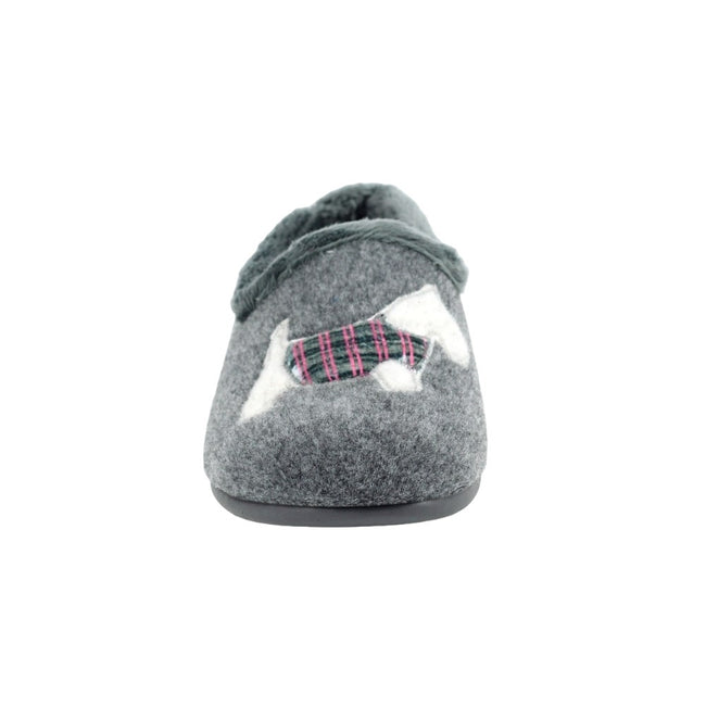 Grey - Close up - Lazy Dogz Womens-Ladies Monique Scottish Terrier Slippers