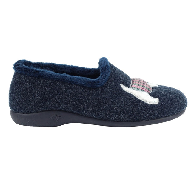 Blue - Side - Lazy Dogz Womens-Ladies Monique Scottish Terrier Slippers