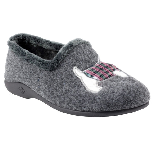 Grey - Front - Lazy Dogz Womens-Ladies Monique Scottish Terrier Slippers