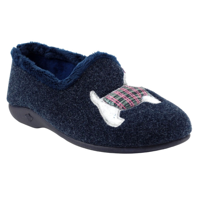 Blue - Front - Lazy Dogz Womens-Ladies Monique Scottish Terrier Slippers