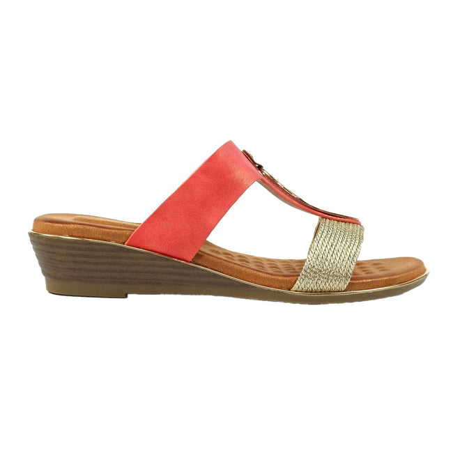 Coral - Back - Lunar Womens-Ladies Porto Wedge Heel Sandals