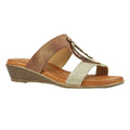 Brown - Back - Lunar Womens-Ladies Porto Wedge Heel Sandals