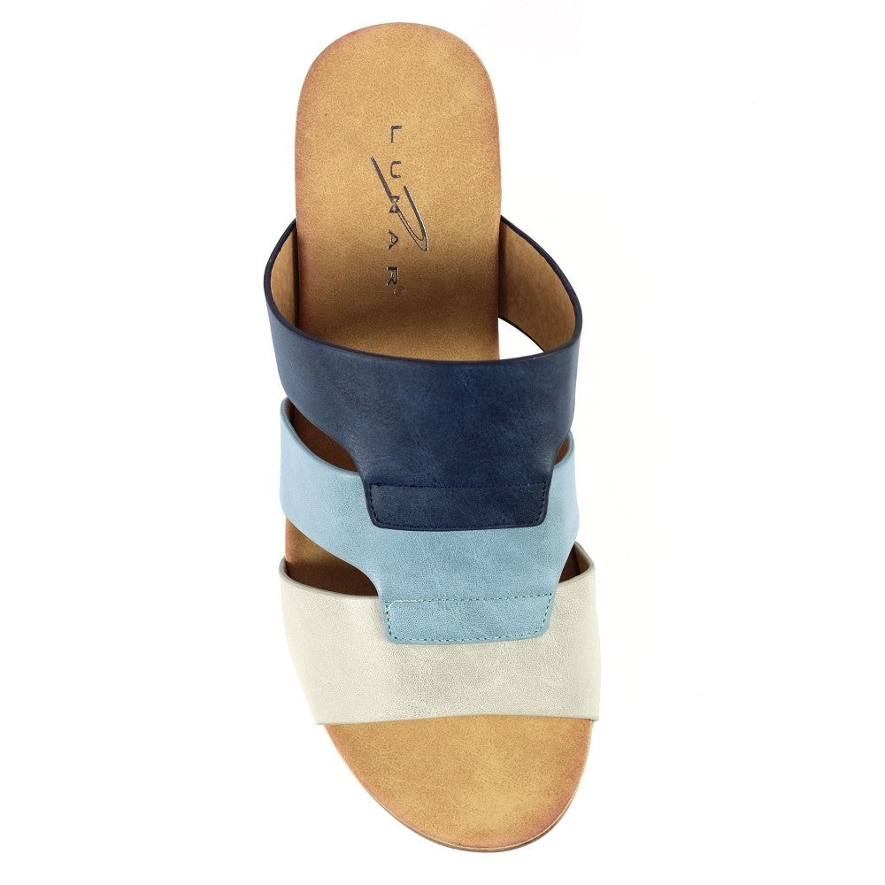 Blue - Side - Lunar Womens-Ladies Jolo Wedge Sandals