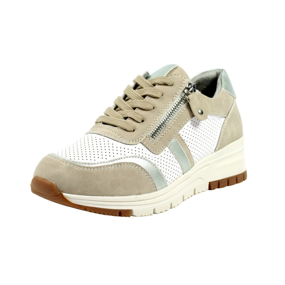 Beige - Close up - Lunar Womens-Ladies Bartelli Suede Trainers