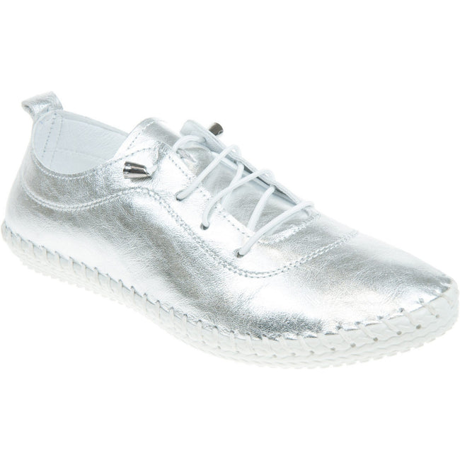 Silver - Front - Lunar Womens-Ladies St Ives Metallic Leather Plimsolls