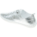Silver - Back - Lunar Womens-Ladies St Ives Metallic Leather Plimsolls