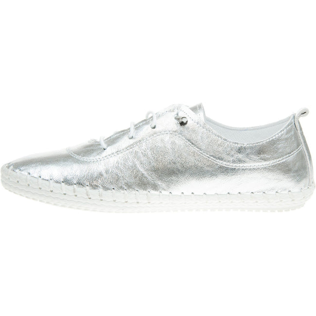 Silver - Side - Lunar Womens-Ladies St Ives Metallic Leather Plimsolls